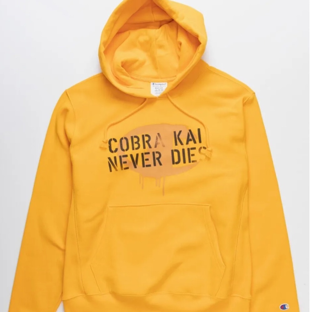 CHAMPION x Cobra Kai Never Dies Reverse Weave Pullover Hoodie Yellow Siz…